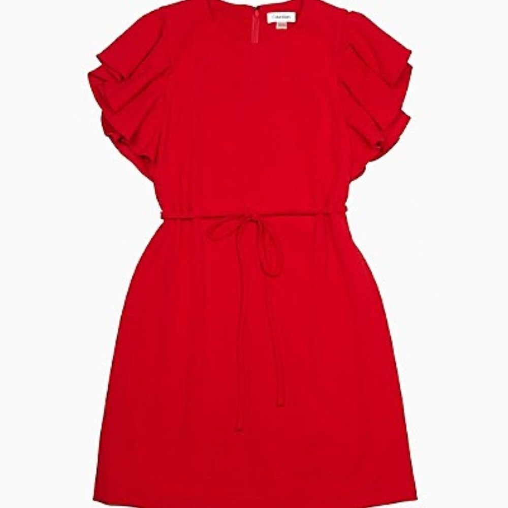 Calvin Klein Red Flutter Dress Size 8